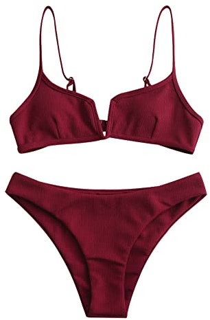 ZAFUL Damen Bikini Set Zweiteilige Badeanzug V-förmiger High Cut Bralette Sexy Swimsuit Sommer