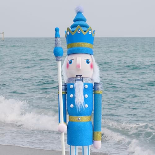 ECOM-CDL 120cm Tall Life-Size Pastel Blue Glitter Christmas Nutcracker King K35
