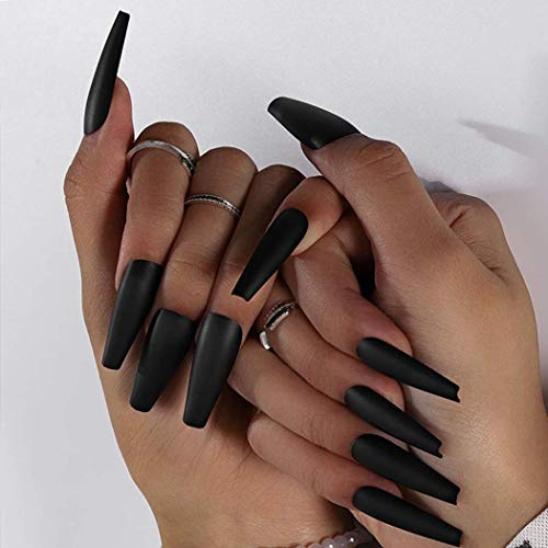 Handcess Sarg Matt Falscher Nagel Lange Schwarze Ballerina Auf Nägel drücken Reine Farbe Vollständige Abdeckung Gefälschter Nagel Auf Nagel kleben für Frauen und Mädchen