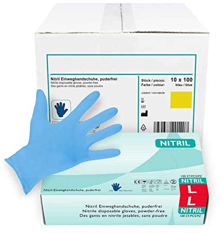 Nitrilhandschuhe 1.000 Stück in L I Puderfreie Einmalhandschuhe I Geeignet für Lebensmittelbereich, Kosmetik & als medizinische Untersuchungshandschuhe I Robuste Einweghandschuhe