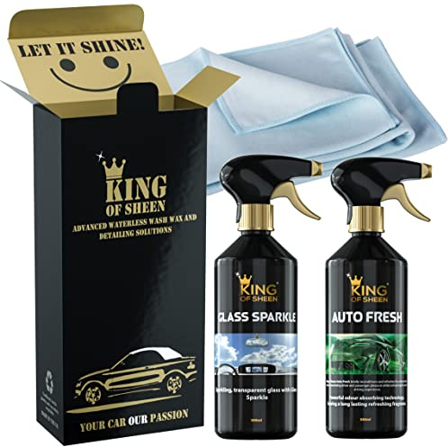 King of Sheen 3 Piece Interior Kit. 500ml Auto Fresh, 500ml Glass Sparkle Plus Glass Microfiber Cloth