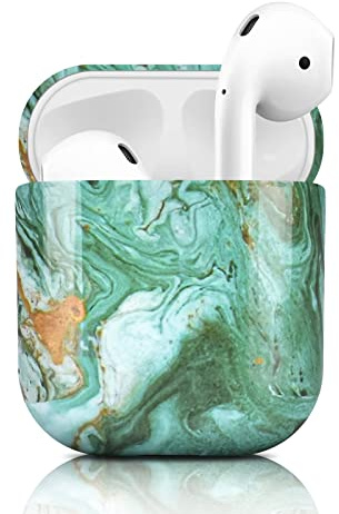 Newseego Hülle Kompatibel mit AirPod 1 & 2, Stylisches Glänzendes Marmor AirPods Hülle Harter PC Vollschutz Airpods Hülle Tragbare Stoßfeste Hülle für AirPods 1 & 2 Ladehülle-Grün 1.