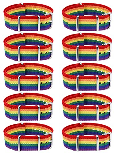 MWOOT 10 Stolzmarsch-Armbänder, LGBT Regenbogen-Armbänder für Stolz Schwul und Lesben, Mehrfarbige Stolz-Armbänder, Zubehör, Kostüme, Parade Pride, LGBTQIA+, Unisex Armbänder, 25 cm, Nylon