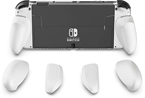Skull & Co. GripCase OLED pour Nintendo Switch OLED : Un Étui de Protection Transparent avec Des Poignées Interchangeables [pour s'adapter à Toutes les Tailles de Mains] [sans Étui de Transport]-Blanc