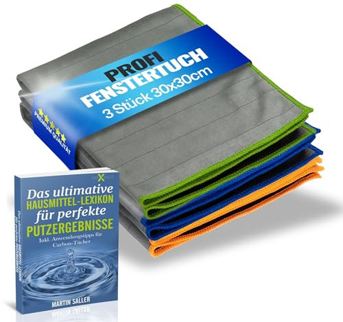 BEXEED® Fenstertücher [3 Stück] | Carbon-Mikrofaser Fenstertücher für 100% streifenfreie Fenster | Fenstertuch streifenfrei für strahlende Sauberkeit | 30x30cm
