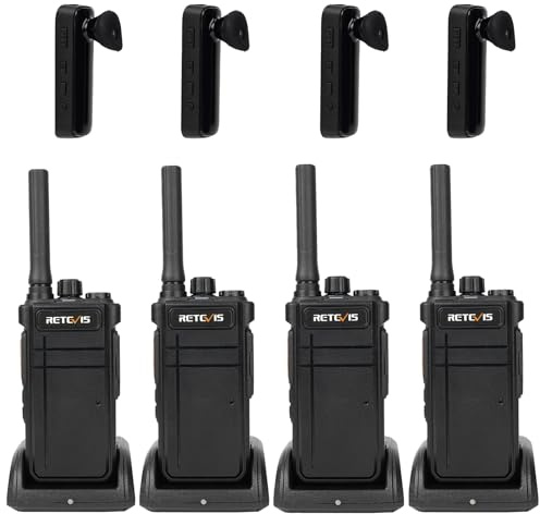 Retevis RB637 Bluetooth-Walkie-Talkies, PMR446 2-Wege-Funkgerät | mit Kabellosem Headset, 2000 mAh, VOX, Drahtloses Clone-Funkgerät (Schwarz, 4 Stück)