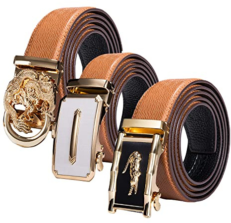 Barry.Wang Mens Fashion Herren Gürtel Echtleder Ratschenschnalle Nur 35mm Automatische Schnalle Lederband mode-Geschenkset für HerrenBusiness/Casual Gürtel, verstellbar | Glattes Gleiten, passend zugeschnitten, Klick-Gürtel-Set für Freizeit, Mode, Klassiker, Business, Geburtstag, Jahrestag