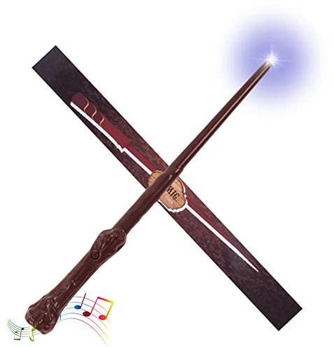 Aomig Zauberstab Kinder Leuchtend, Magischer Zauberstab mit Licht und Sound, Leuchtzauberstab für Zauberer Zauberlehrlinge, Kostümzubehör für Halloween Cosplay Karneval, ca.36 cm (Braun-B)