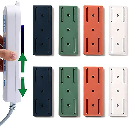 8 Pcs Support Adhésif Multiprise, Support Mural Multiprise Electrique, Fixation Multiprises Murale idéal pour l'organisation électrique d'un Bureau de Cuisine(Multicolore)