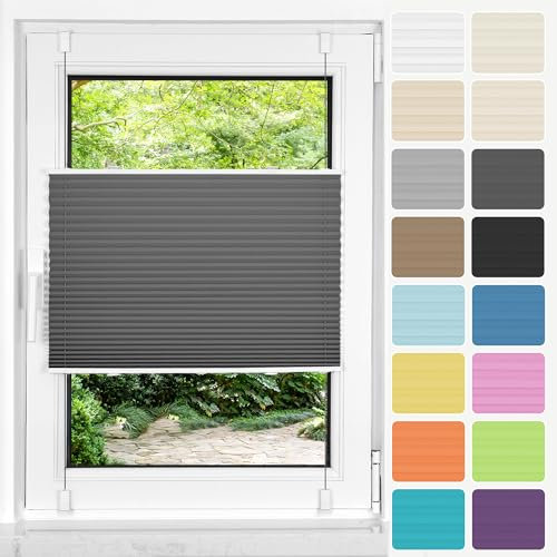 HOMEDEMO Plissee ohne Bohren Klemmfix, B100 x H120 cm Anthrazit, Faltrollo Plisseerollo Jalousie für Tür & Fenster Blickdicht Sichtschutz Sonnenschutz Rollo