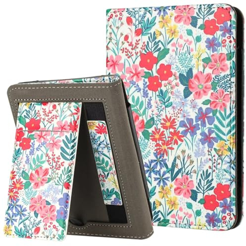 MOKASE pour 6.8 Kindle Paperwhite 11ème Génération Étui (Modèle: M2L3EK / M2L4EK), Housse en Cuir PU, Intelligent Veille/réveil Automatique avec Dragonne & Fente de Carte, Floral
