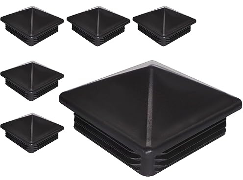SKIR'CO (6 pièces) Bouchons Carrés en Plastique 100 x 100 mm, Embouts de Tube, Bouchons de Poteau de Clôture, Inserts de Tube Carrés, Noir RAL 9005