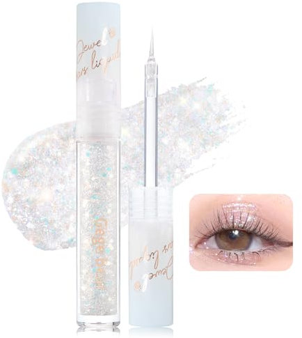 Erinde Liquid Eyeliner Pailletées, fard à paupières liquide et eyeliner 2 en 1, Longue Tenue Eye Liner Waterproof, Maquillage Des Yeux Coréens, #02 Pierre Concassée De Pêche Blanche