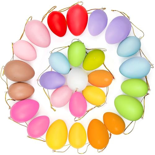 35 Stück Ostereier zum Aufhängen, Handbemalte Osterdeko in tollen Farben, 2 Größen Kunststoff Osterei Ornament mit Schnur, Osterei Baum Hängende Dekoration für Schule Partybedarf Korb Stuffer Filler