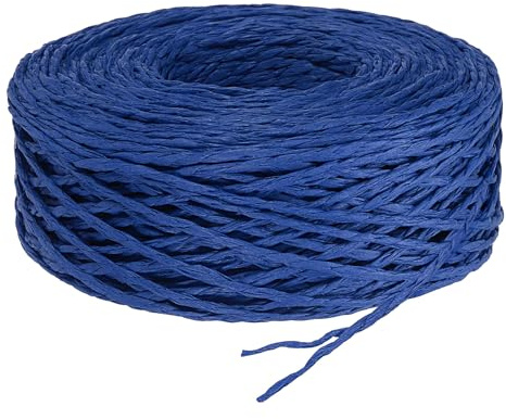 PATIKIL 328 Feet Raffia Ribbon, Raffia Yarn Paper Rope Twine String for Crochet Bags Craft Festival Gifts Bouquets Wrapping, Dark Blue