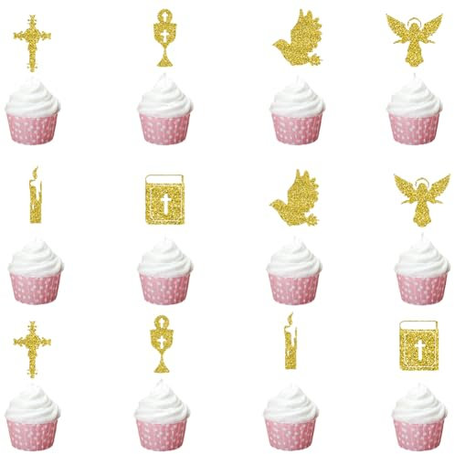 MKKZLPN Croix De Baptême 12pcs Décoration Gâteau Communion Christian Cupcake Toppers Décoration De Gâteau Croix Décoration De Gâteau Personnalisée,Pour Baptême, Communion