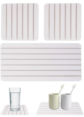 Lot de 3 Tapis de Pierre Absorbante Salle de Bain,Plateau à Savon à Séchage Rapide,Plateau de Salle de Bain avec Rainures, Plateau en Pierre Absorbant l'eau Utilisé pour Les Savons pour Les Mains