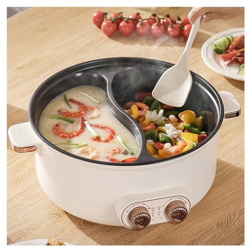 HJXBD888 Fondue Chinoise, Double Interrupteur de Commande Multi-Fonctions 1600 Watts Appareil Fondue Chinoise Electrique, Convient Aux FêTes d'anniversaire (avec 2 Filets Non éTanches),4.5L