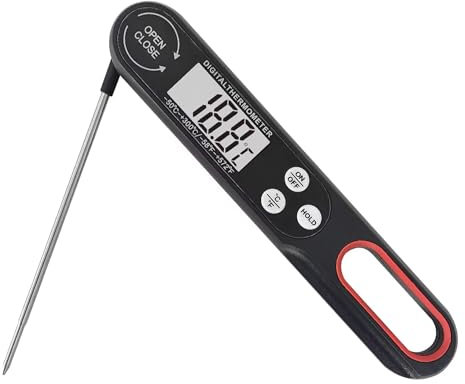 Digital Meat Thermometer For Kitchen, BBQ, Oven, Water, Milk, Oil, Air Fryer Cooking – Instant Temparature Reading - Foldable Long Probe, Bright Backlit LCD Screen - Auto Shut Off (Black)