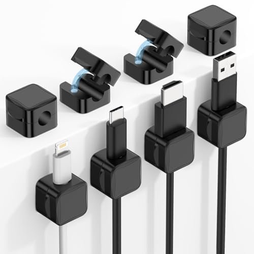 MoKo 8 Pack Magnetic Cable Clips, Desk Cord Organizer, Adhesive Cord Holder, Cable Management Wire Holder Keeper Organizer for Nightstand Desk Kitchen Office Car Wall Glass, Black