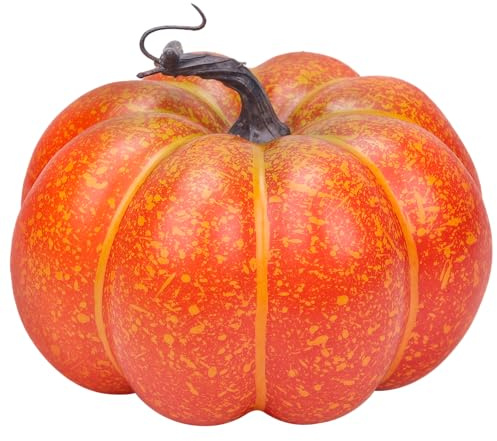 Quancru 7.6 Inch Fake Pumpkin Fall Decoration Faux Foam Pumpkin Vegetable DIY Autumn Halloween Thanksgiving Harvest Party - Orange