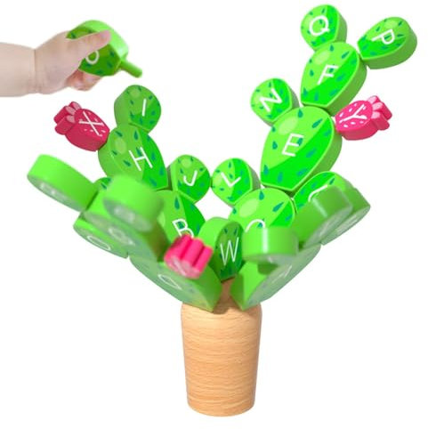 Missmisq Jouets de puzzle de lettres, jouet de cactus d'équilibrage - Jeu d'équilibrage d'empilage d'apprentissage de lettres en bois en forme de cactus - Jouets éducatifs décoratifs multifonctionnels