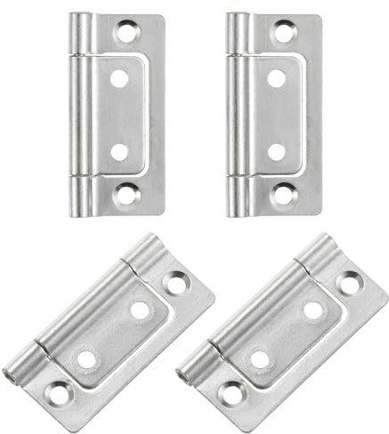 sourcing map 4Pcs 2x1 Inch Door Hinges Non-Mortise No Noise Bifold Door Hinges Plating for Cabinet Furniture Window Wardrobe, Silver Tone