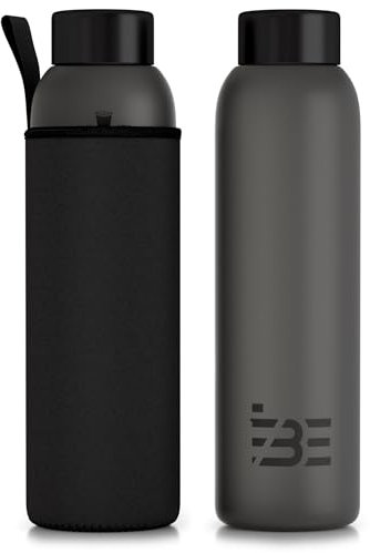 Be-Active Bouteille d'eau en verre dépoli avec temps de boisson – Verre borosilicate – Bouteilles motivantes – Sans BPA – 1 litre