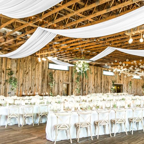 REWOMC 6 Panel White Wedding Drapes, 5ft x 40ft Sheer Cheesecloth Fabric Curtains for Wedding Arch, Romantic Ceiling Decorations