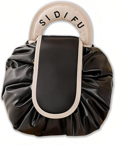 Drawstring Reise Kosmetiktasche Damen,Lazy Make-up Tasche mit Kordelzug,Reise-Kosmetiktasche Große Kapazität,Kordelzug Make-up-Tasche (Schwarz)