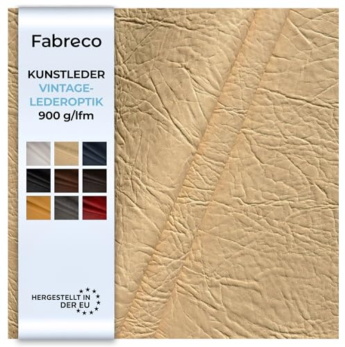 Fabreco - KUNSTLEDER Meterware MAMMUT (1 M x 140 cm) – Lederimitat in Lederoptik - Polsterstoff & Bezugsstoff Meterware für Möbelstoffe - Stoffe für Stühle Beziehen (Beige)