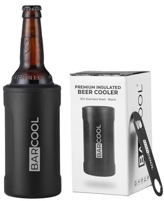 Barcool Beer Cooler with Bottle Opener | Premium Insulated Drink Cooler for Bottles and Cans, Beer Holder for Chilled Refreshment | Perfect Accessories for Home & Outdoor Use - Black