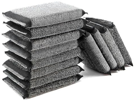 12 Pezzi Spugne in Acciaio Spugna da Cucina,Spugne Abrasive,Spugna per Piatti Antigraffio,Riutilizzabili su Entrambi i Lati Spugne Lavabili,per Piatti,Lavello,Piani,Pentole