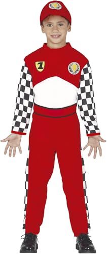FIESTAS GUIRCA | Costume Pilota di Formula Bambini (3-4 Anni) - Tuta, Cintura e Cappello - Costumi da Corsa e Sport per Halloween, Carnevale e Feste in Maschera - Ideale per Bambini - Rosso e Bianco