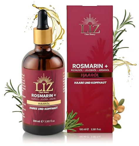 100ml natürliches Rosmarinöl Haare - gegen Haarausfall – Dermatologisch getestet- Haaröl mit Rosmarinöl & Rizinusöl –Reine Naturkosmetik für Haare & Kopfhaut -Haarwachstum beschleunigen- Glasflasche