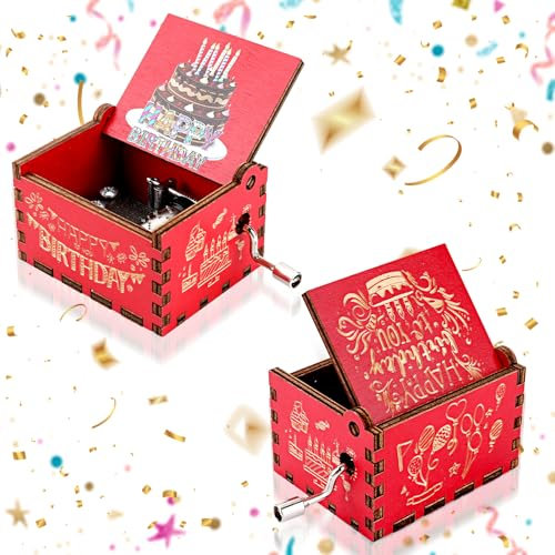 HJZHII Mini Wooden Music Box, Vintage Hand Crank Musical Box Engraved Hand-Operated Music Boxes Melody Player Gift for Thanksgiving Wedding Anniversary Men Women(Happy Birthday)