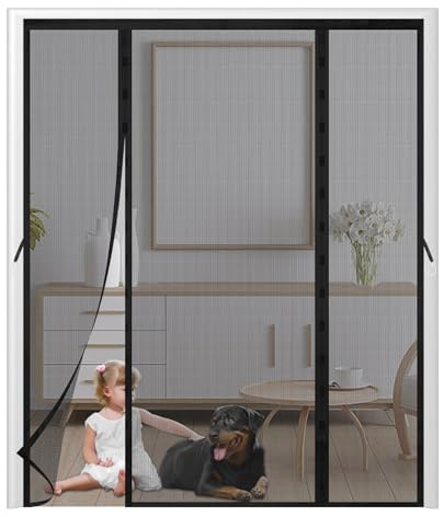 Zanzariera Magnetica per Porte,190x225cm Doppia Apertura Laterale Zanzariera Porta Finestra con Calamita Chiusura Automatica Tenda per Balcone Patio,Nero puro