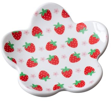 HugeDE Ceramic Trinket Tray Flower Shape Jewelry Dish Decorative Ring Tray Small Key Bowl Earring Necklace Organizer Dish Home Decoration Jewelry Plate for Women Strawberry