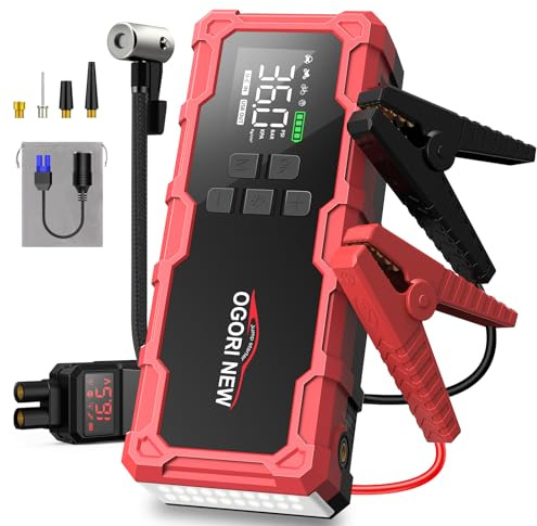 OGORI NEW Starthilfe Powerbank 7000A mit Kompressor 150PSI, 12V Auto Starthilfe Powerbank mit Zigarettenanzünder,LED Taschenlampe, (bis 8L Benzin/10L Diesel)