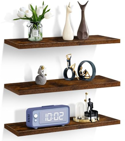 Sour Lemon 3PCS Floating Shelves Dark Walnut, 40cm Shelves for wall,Shelves Screw Mounted, Display Wall Decor Display Shelves Storage for Living Room,Bedroom,Kitchen