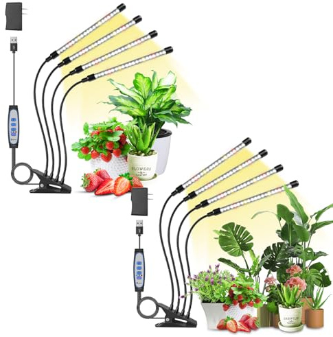 Wolezek Pflanzenlampe Vollspektrum, 2er Pack 80 LED Grow Lights mit Clip, Auto-Timer 6/12/16 Std, 3000K/5000K/660nm Pflanzenlicht Wachstumslampe für Zimmerpflanzen, Gewächshaus, Blumen, Gemüse