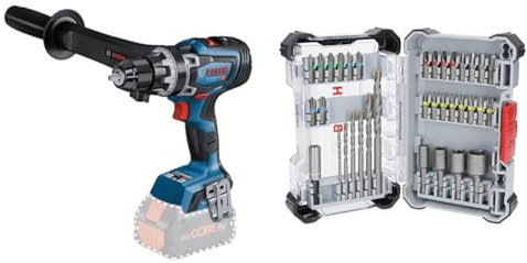 Bosch Professional 18V System BITURBO Akku Bohrschrauber GSR 18V-150 C (inkl. Zusatzhandgriff, ohne Akku/Ladegerät) + 35x Extra Hard Schrauberbit‑ und CYL-3 Bohrer-Set (197 x 110,5 mm)
