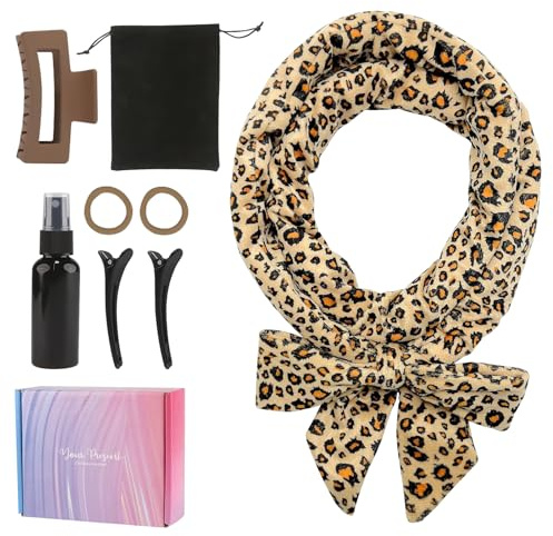 Boucle Sans Chaleur, 8 PCS Boudin Cheveux Rouleau Heatless Hair Curlers, Doux Heatless Hair Curlers, Boucles sans Chaleur pour Cheveux Moyens et Longs, Leopard