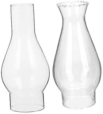 ERINGOGO 2 Stück Lampenschirm Für Petroleumlampe Glas Ersatzglas Öllampe Vintage Stil Glaskamin Klar Langlebig