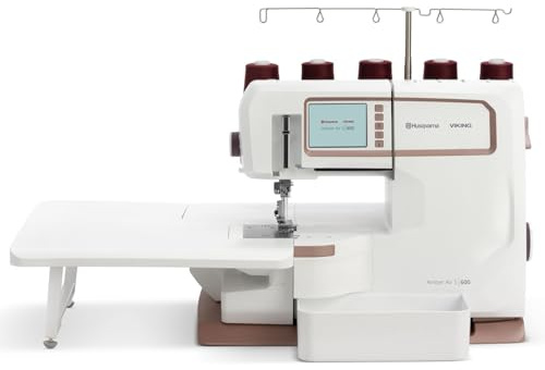Husqvarna Viking AMBER Air S600 Coverlock – Overlock-Nähmaschine mit One-Touch-Lufteinfädelung, 26 Stichen, Touchscreen, Freiarm, Kniehebel, Anschiebetisch & Stoffauffangbehälter