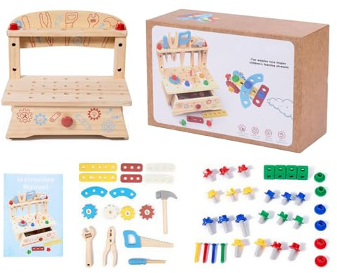 Generico Kit d'outils Set pour - Banc De Travail Jouets Construction Bois - Jeux Éducatifs pour Maison École Voyage Jardin Fête