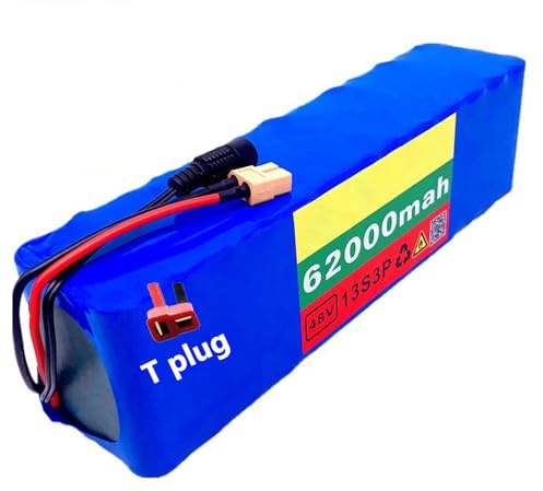 Batterie de Vélo Électrique 48V 62Ah Batterie Au Lithium Ebike Batterie Li-ION Rechargeable 13S3P pour Moteur de Scooter Électrique 1000W 750W 500W 350W 250W 200W T Plug,48V 62Ah