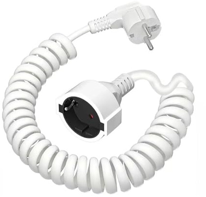 Frogetu 3M Câble de Rallonge Schuko,Câble Spiralé 3 x 1,0 mm²,Petite Rallonge Electrique avec Prise de Sécurité,pour la Maison,Le Bureau
