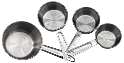 SuperAuriga Stainless Steel Measuring Cup, 4-piece Set,60/80/125/250ml, Stainless Steel Kitchen Measuring Cups for Liquid & Dry Ingredients, Baking Cooking with Metric Measurements