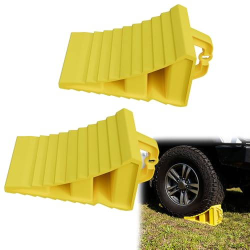 LZQ Kleine Unterlegkeile Auto mit Griff, PP Kunststoff Radstopper Bremskeile PKW Anhänger Wohnmobil, Radvorleger Anti-Rutsch Radkeil Bremse Stütze Wheel Chocks- Gelb, 2 Stück